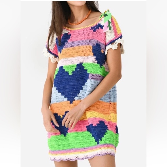 CeliaB Other - NWT CeliaB Sargasso Dress XS Extra Small Crochet Hearts Striped Coverup $310